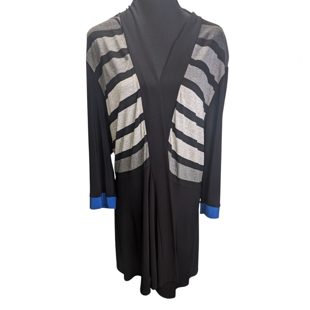 Joseph Ribkoff Black and Blue Striped Cardigan Boho Lagenlook Y2K Size 16
